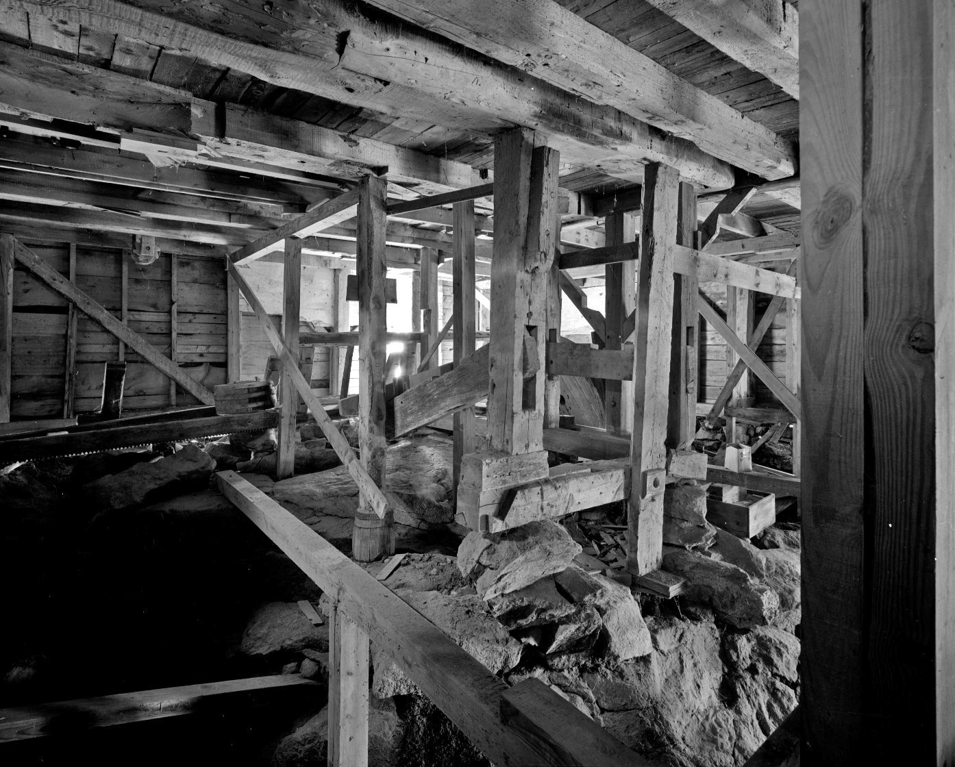 Interior framing of historic mill building.   LF