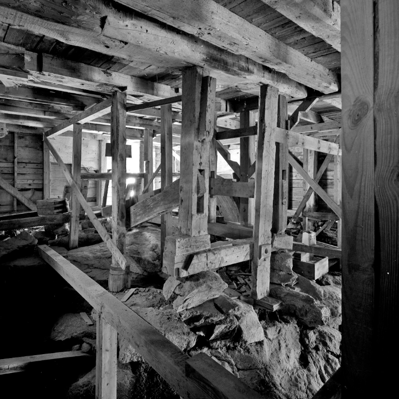 Interior framing of historic mill building.   LF